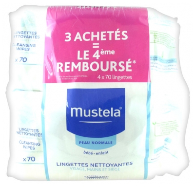 Mustela Lingettes Dermo-Apaisantes Parfumées Lot de 4 x 70 Lingettes