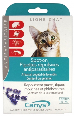 Canys Spot-On Pipettes Répulsives Antiparasitaires Chat 3 Pipettes