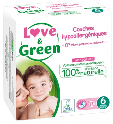 Love & Green Hipohipoalerģiskās autiņbiksītes 34 gabali Izmērs 6 (+15 kg)