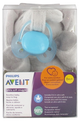 Avent Pacifier Clip + Ultra Soft Pacifier 0-6 Months - Model: Elephant