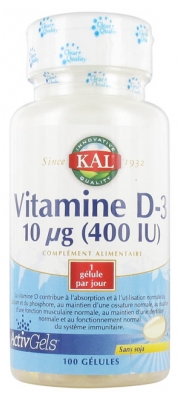 Gooi straal contant geld Kal Vitamin D-3 10 µg (400 IU) 100 Capsules