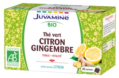 Juvamine Organic Green Tea Lemon Ginger 20 Sachets