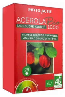 Laboratoire Phyto-Actif Organic Acerola 1000 No Added Sugar 26 Tablets