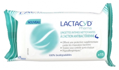 Lactacyd Pharma 15 Lingettes Intimes Nettoyantes Antibactériennes