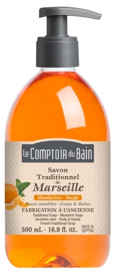 Le Comptoir du Bain Savon Traditionnel de Marseille Mandarine-Sauge 500 ml