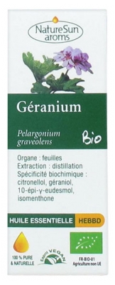 NatureSun Aroms Luomu Geraniumin eteerinen öljy (Pelargonium graveolens) 10 ml