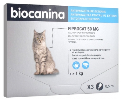 Biocanina Fiprocat 50 mg Solution Spot-On Chats 3 Pipettes de 0,5 ml