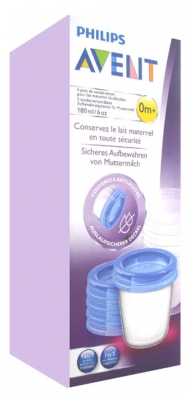 Avent Daudzkārt lietojamie mātes piena uzglabāšanas trauciņi 180 ml 0 Mēneši un + 5 Trauciņi
