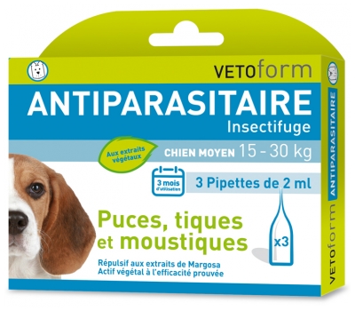 Vetoform Antiparasite Insect Repellent Medium Dog 3 Pipettes