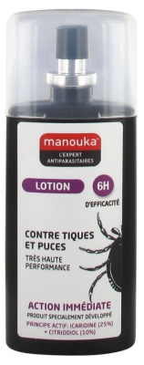 Manouka Lotion Contre Tiques et Puces Efficacité 6H 75 ml