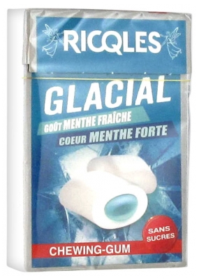 Ricqlès Glacial Chewing-Gum Sans Sucres Goût Menthe Fraîche Coeur Menthe Forte 21,2 g