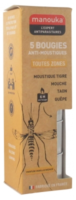 Manouka 5 Bougies Anti-Moustiques Toutes Zones Parfum Vanille/Monoï