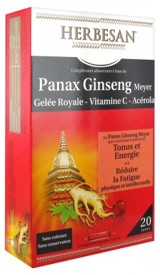 Herbesan Panax Ginseng Meyer Gelée Royale Vitamine C Acérola 20 Ampoules