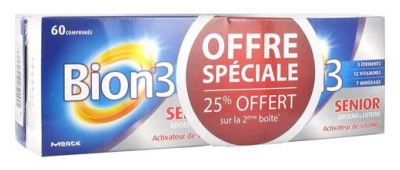 Bion 3 Senior Lot de 2 x 60 Comprimés Offre Spéciale (à consommer de préférence avant fin 12/2020)