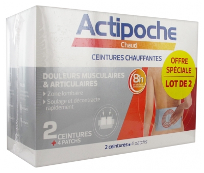 Cooper Actipoche 2 Ceintures Chauffantes Douleurs Musculaires & Articulaires + 4 Patchs Lot de 2