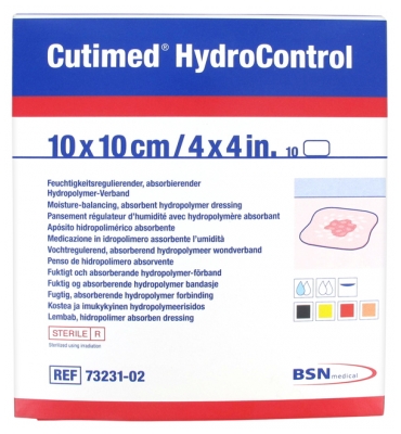 Essity Cutimed HydroControl 10 Pansements Régulateurs d'Humidité Avec Hydropolymère Absorbant 10 cm x 10 cm