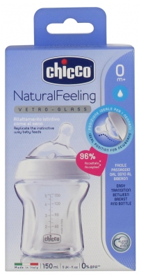 Chicco Natural Feeling Vetro-Glass Bottle Slow Flow 150ml 0 Months and Over