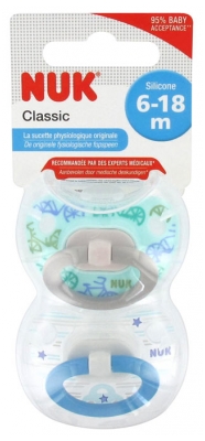 NUK Classic 2 Sucettes Physiologiques Silicone 6-18 Mois