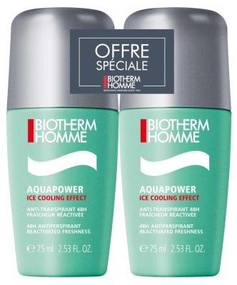 Biotherm Homme Aquapower Ice Cooling Effect Anti-Transpirant 48H Roll-On Lot de 2 x 75 ml