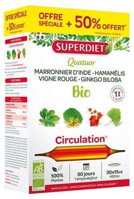 Superdiet Organic Circulation Red Vine Quatuor 20 Phials + 10 Phials Free