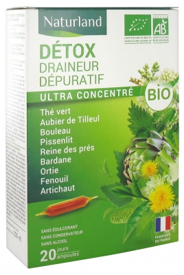 Naturland Détox Draineur Dépuratif Bio 20 Ampoules Buvables po 10 ml
