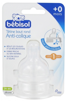 Bébisol 2 Trinksauger Runde Anti-Kolik-Spitze Durchflussrate 1 Langsam +0 Monate