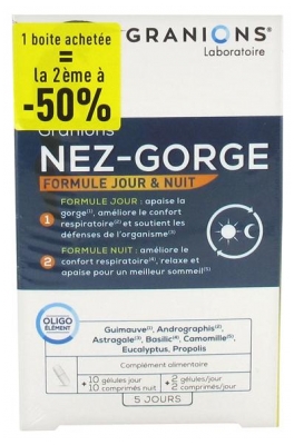 Granions Nez-Gorge Jour & Nuit 10 Gélules + 10 Comprimés Lot de 2 (à consommer de préférence avant fin 04/2021)