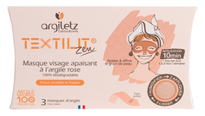 Argiletz Textilit Zen Masque Visage Apaisant à l'Argile Rose 3 Masques