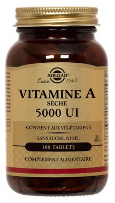 Solgar Vitamine A Sèche 5000 UI 100 Comprimés