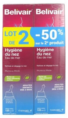 Belivair Hygiène du Nez Eau de Mer Spray Nasal Lot de 2 x 125 ml
