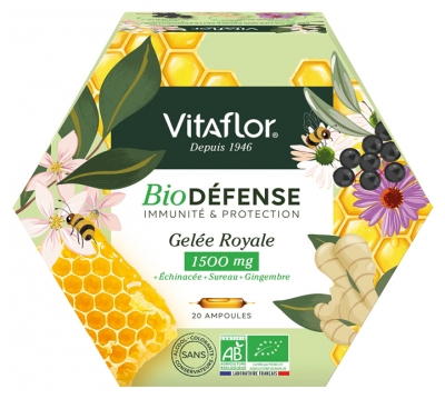 Vitaflor Gelée Royale Bio 1500 mg Défense+ 20 Ampoules