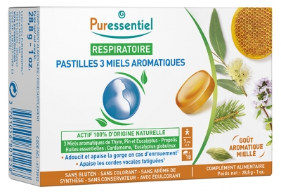 Puressentiel Respiratory Lozenges 3 Aromatic Honeys 18 Lozenges