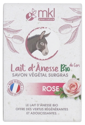 Săpun vegetal suprasaturat cu lapte de măgar organic MKL Green Nature Bio din Gers, cu trandafir, 100 g