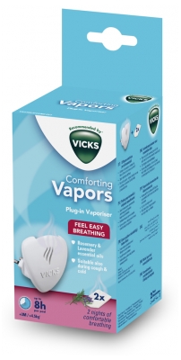 Vicks Comforting Vapors Electric Diffuser of Essential Oils + 2 Fragranced Refills