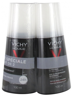 Vichy Homme Deodorant Ultra-frisch 24Stdn Spray Packung von 2 x 100 ml