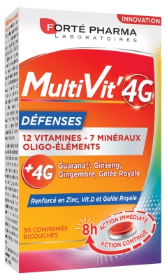 Forté Pharma MultiVit'4G Défenses 30 Comprimés Bicouches