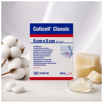 Essity Cuticell Classic 5 Compresses de Gaze Paraffinée 5 cm x 5 cm