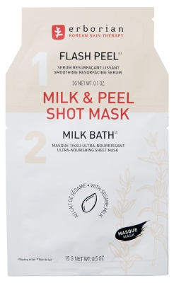 Erborian Maschera Latte & Peel Shot 1 Siero Flash Peel 3 g + 1 Maschera Tessuto Bagno Latte 15 g