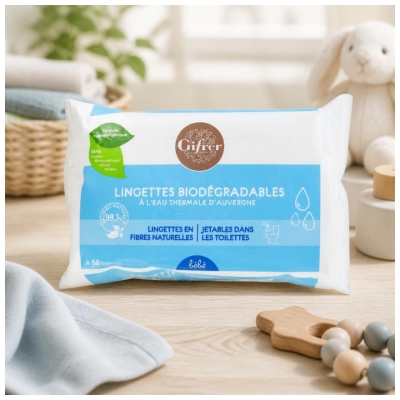 Gifrer Lingettes Biodégradables à l'Eau Thermale d'Auvergne 60 Lingettes