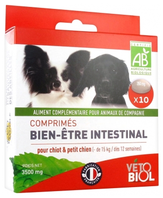 Vétobiol Comprimés Bien-Etre Intestinal Bio Pour Chiot & Petit Chien (-15 kg) 10 Comprimés