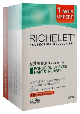 Richelet Protection Cellulaire Sélénium + L- Cystine Force du Cheveux 90 Capsules Offre Spéciale