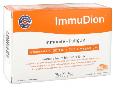 Laboratoire Novomedis Immunité-Fatigue Vitamine D3 1000 UI + Zinc + Magnésium 30 Gélules + 30 Capsules Molles