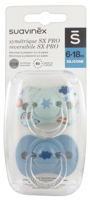 Suavinex 2 Soothers with Reversible Teat SX Pro from 6 to 18 Months - Model: Cloud and star blue