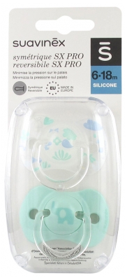 Suavinex 2 Soothers with Reversible Teat SX Pro from 6 to 18 Months - Model: Elephant and nature pastel green