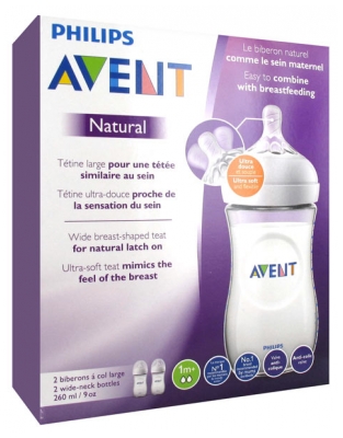 Avent Natural 2 Baby Bottles 260ml 1 Month and +