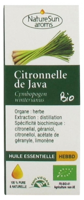 NatureSun Aroms Huile Essentielle Citronnelle de Java (Cymbopogon winterianus) Bio 10 ml