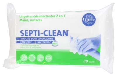 Gifrer Septi-Clean Lingettes Désinfectantes 2en1 Mains et Surfaces 70 Lingettes