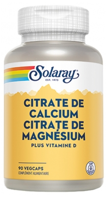 Solaray Citrate de Calcium Citrate de Magnésium 90 Vitamine D Capsules Végétales