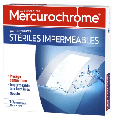 Mercurochrome Waterproof Sterile Plasters 10 Plasters 10cm x 7cm