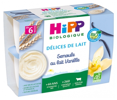 Hipp Delices De Lait Semoule Au Lait Vanille Des 6 Mois Bio 4 Pots